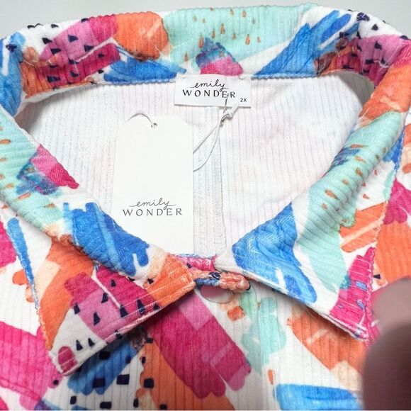 NWT Emily Wonder Corduroy Button Down Shacket Brush Stroke Print 2X - Picture 8 of 10